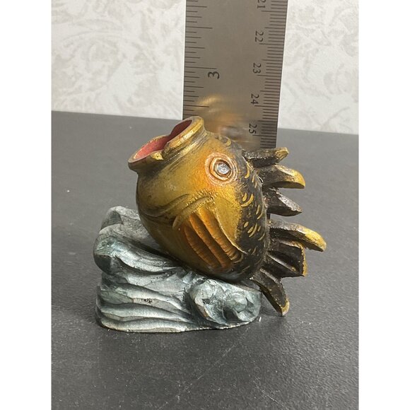 Hand-Carved and Painted Vintage Fish Figurine Vase Decor - Picture 6 of 6
